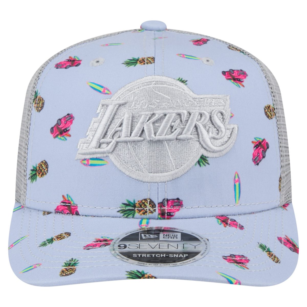 Official Los Angeles Lakers mens los angeles lakers new era light bluegray adventure aloha pattern 9seventy stretch-snap hat | Lakers Shop