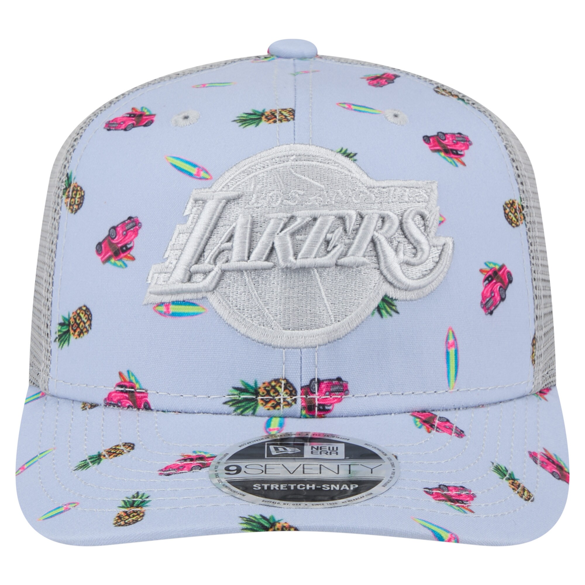 Official Los Angeles Lakers mens los angeles lakers new era light bluegray adventure aloha pattern 9seventy stretch-snap hat | Lakers Shop