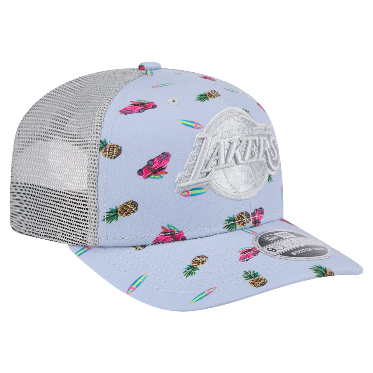 Official Los Angeles Lakers mens los angeles lakers new era light bluegray adventure aloha pattern 9seventy stretch-snap hat | Lakers Shop