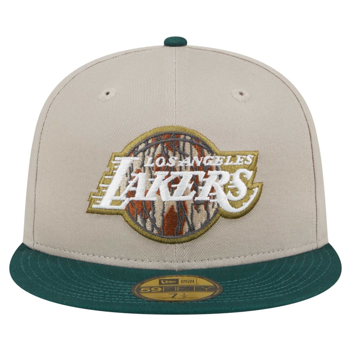 Official Los Angeles Lakers mens los angeles lakers new era naturalhunter green lifestyle tree bark 59fifty fitted hat | Lakers Shop