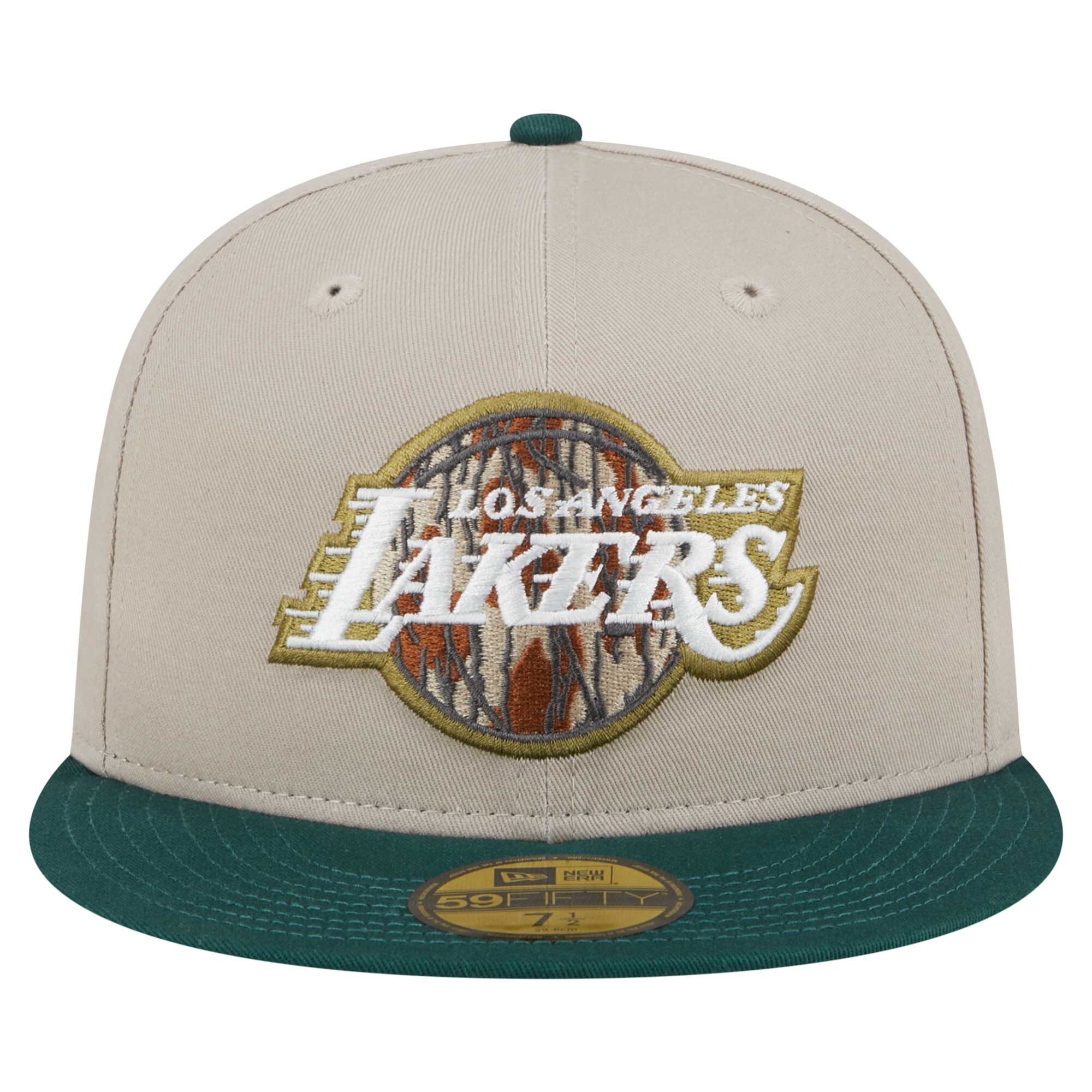 Official Los Angeles Lakers mens los angeles lakers new era naturalhunter green lifestyle tree bark 59fifty fitted hat | Lakers Shop