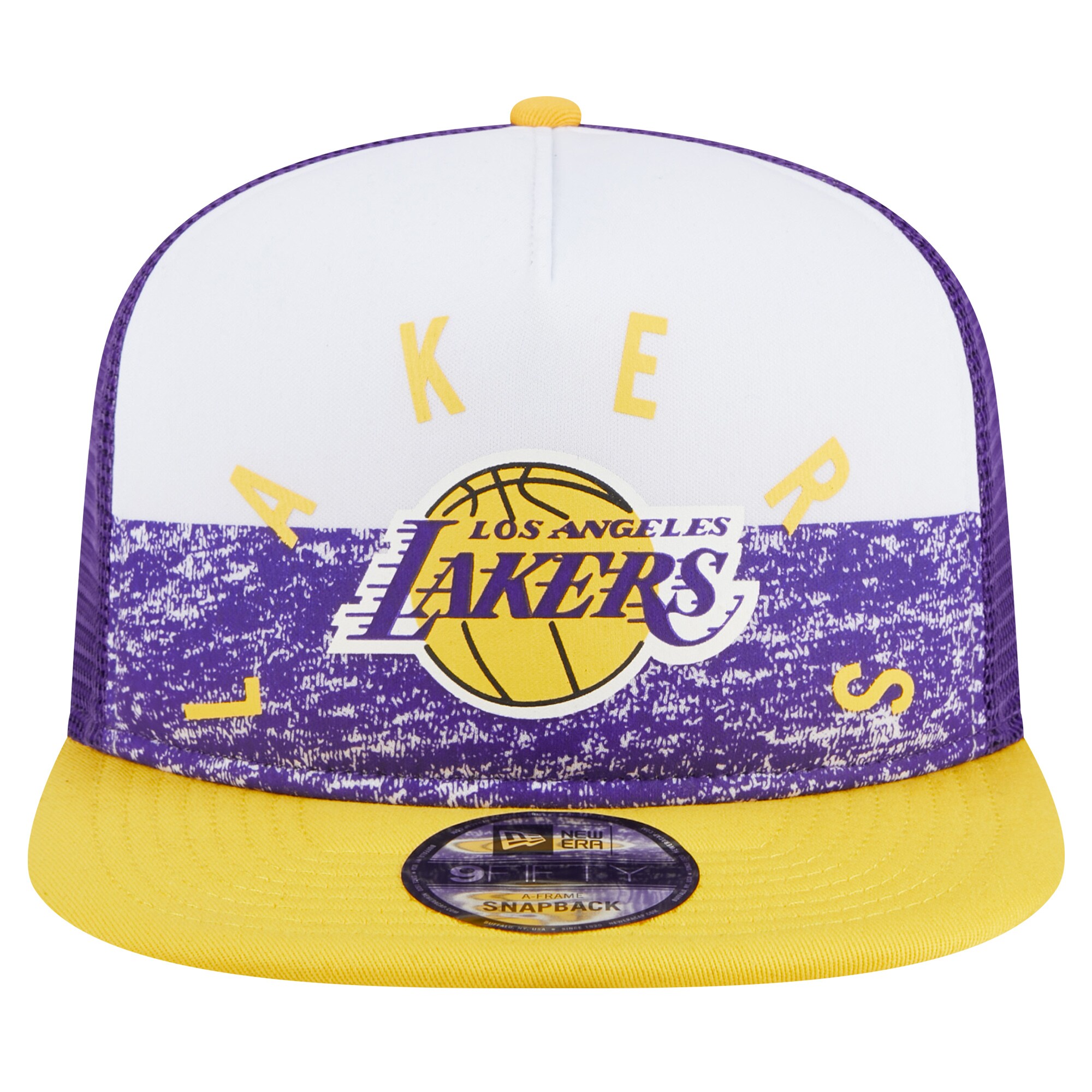 Official Los Angeles Lakers mens los angeles lakers new era purple arch a-frame trucker 9fifty snapback hat | Lakers Shop