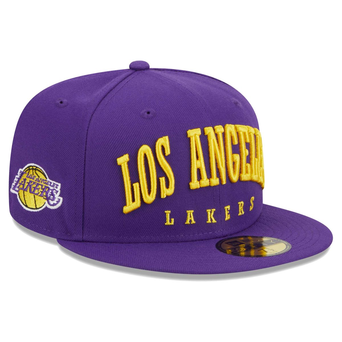 Official Los Angeles Lakers mens los angeles lakers new era purple big arch text 59fifty fitted hat | Lakers Shop