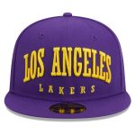 Official Los Angeles Lakers mens los angeles lakers new era purple big arch text 59fifty fitted hat | Lakers Shop