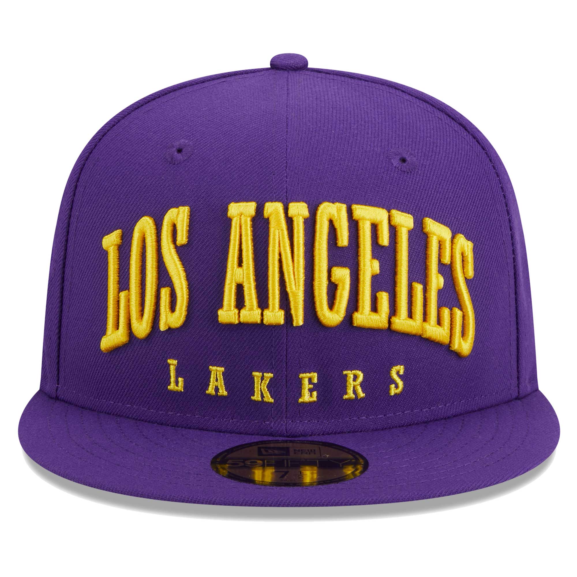 Official Los Angeles Lakers mens los angeles lakers new era purple big arch text 59fifty fitted hat | Lakers Shop