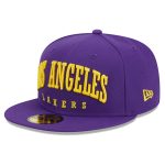 Official Los Angeles Lakers mens los angeles lakers new era purple big arch text 59fifty fitted hat | Lakers Shop