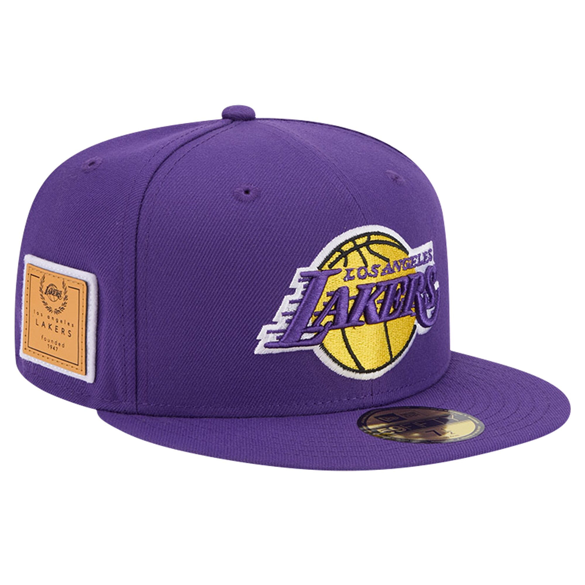 Official Los Angeles Lakers mens los angeles lakers new era purple court sport leather applique 59fifty fitted hat | Lakers Shop