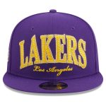 Official Los Angeles Lakers mens los angeles lakers new era purple golden tall text 9fifty snapback hat | Lakers Shop