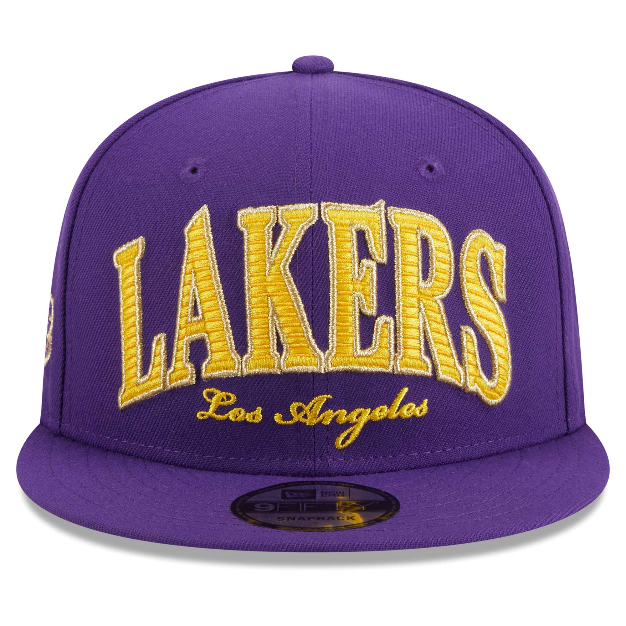 Official Los Angeles Lakers mens los angeles lakers new era purple golden tall text 9fifty snapback hat | Lakers Shop