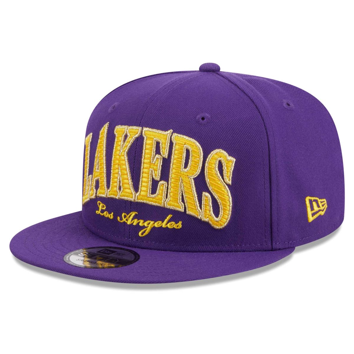 Official Los Angeles Lakers mens los angeles lakers new era purple golden tall text 9fifty snapback hat | Lakers Shop