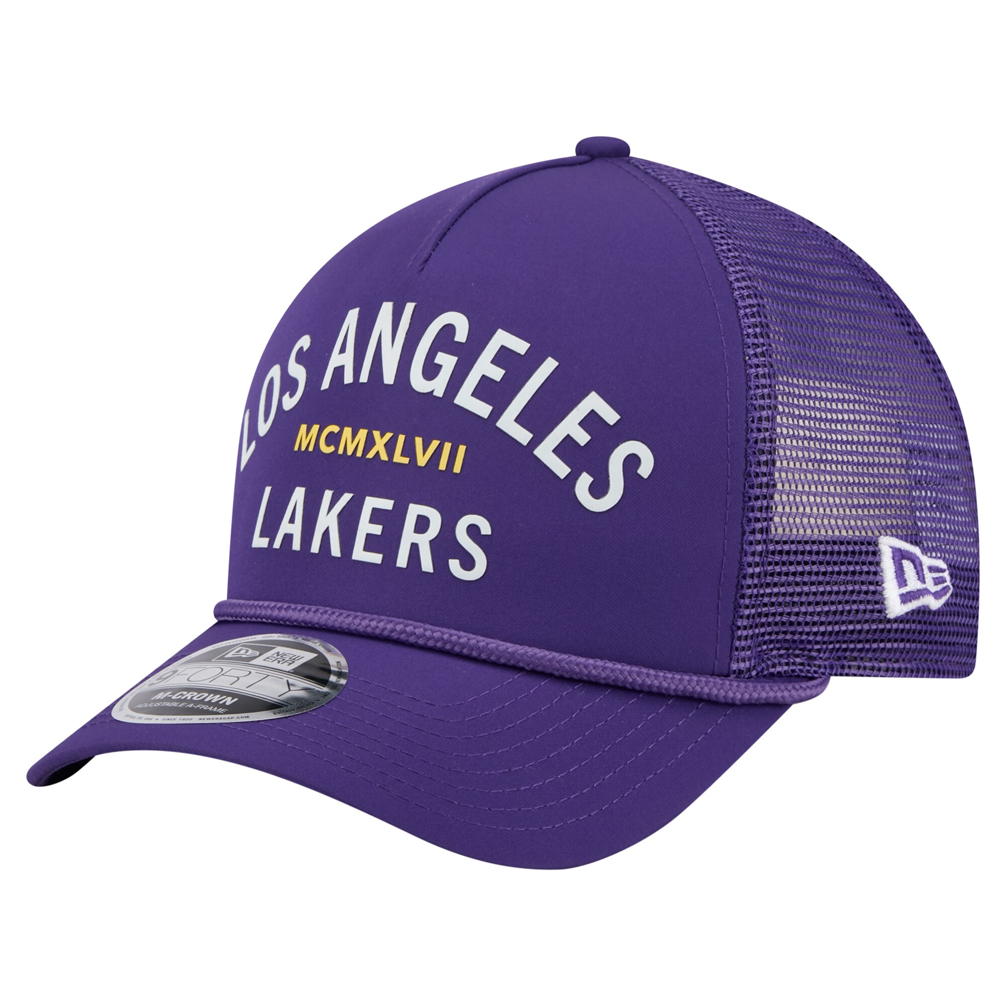 Official Los Angeles Lakers mens los angeles lakers new era purple minimalist a-frame 9forty trucker hat | Lakers Shop