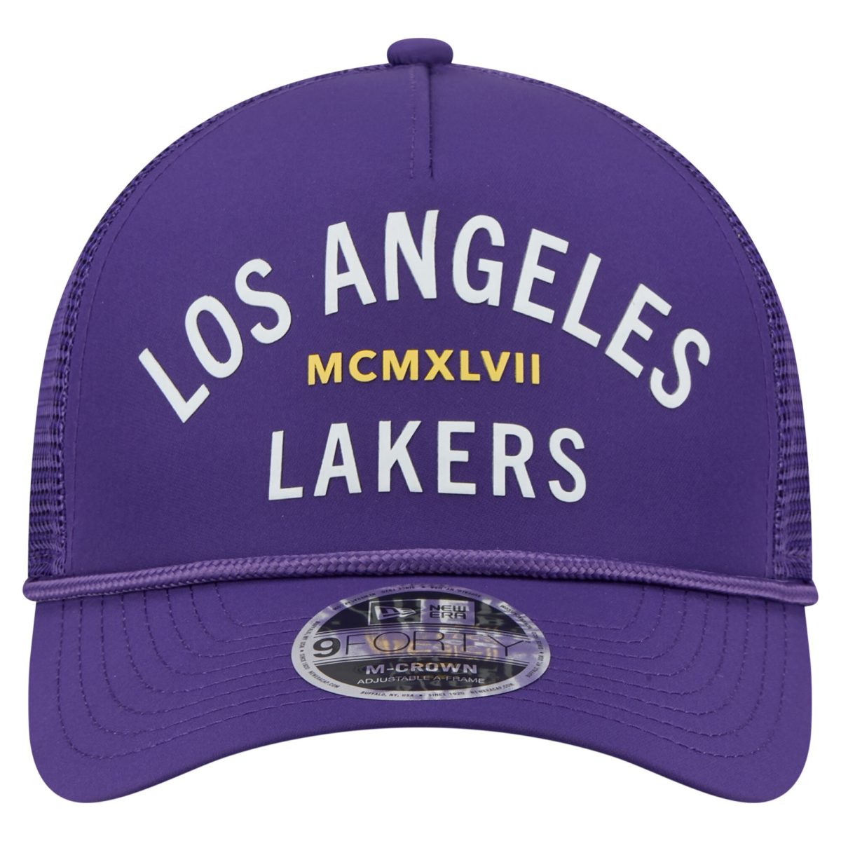 Official Los Angeles Lakers mens los angeles lakers new era purple minimalist a-frame 9forty trucker hat | Lakers Shop