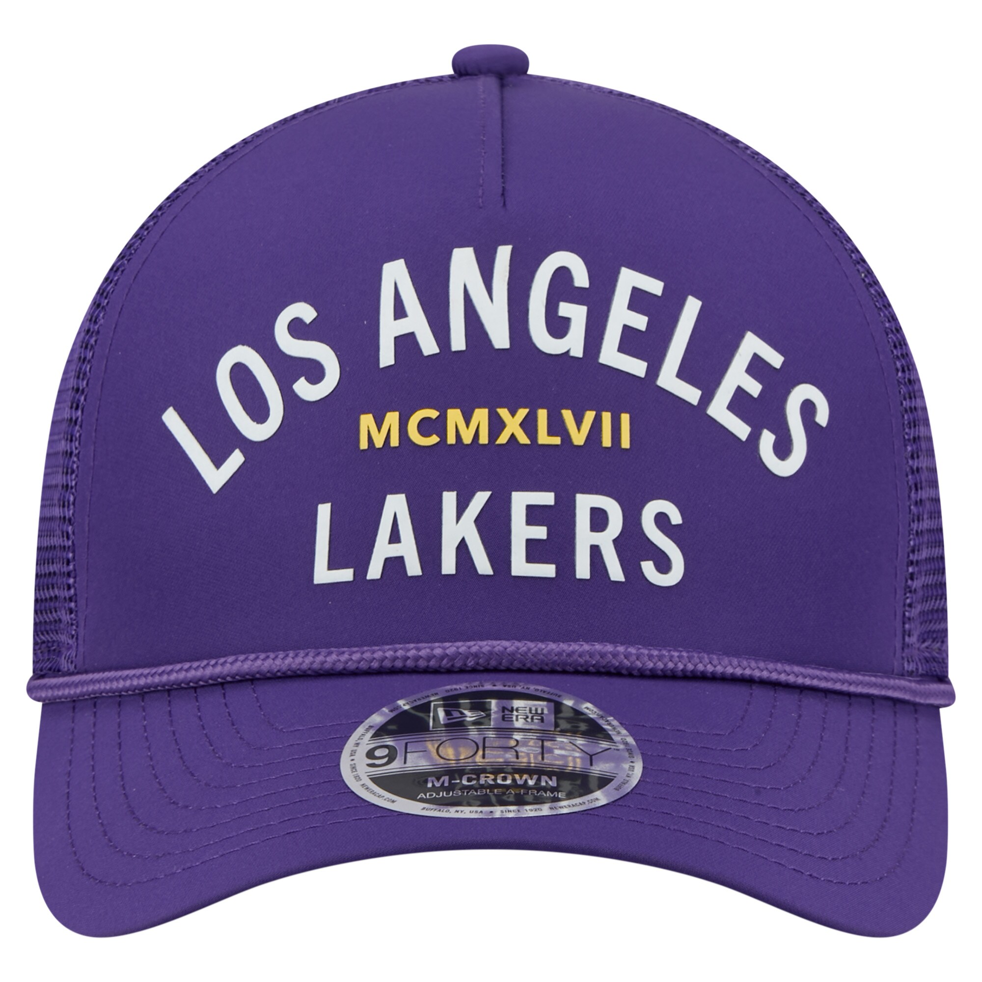 Official Los Angeles Lakers mens los angeles lakers new era purple minimalist a-frame 9forty trucker hat | Lakers Shop