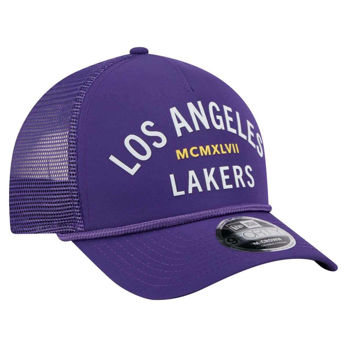 Official Los Angeles Lakers mens los angeles lakers new era purple minimalist a-frame 9forty trucker hat | Lakers Shop