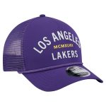 Official Los Angeles Lakers mens los angeles lakers new era purple minimalist a-frame 9forty trucker hat | Lakers Shop