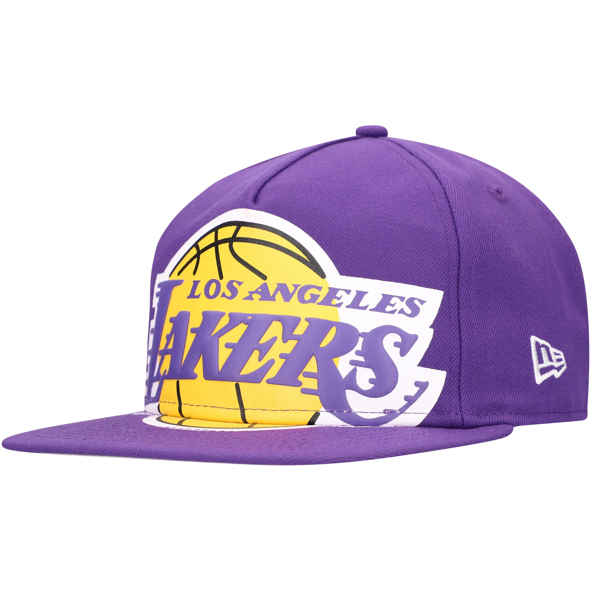 Official Los Angeles Lakers mens los angeles lakers new era purple oversized puff print logo golfer snapback hat | Lakers Shop
