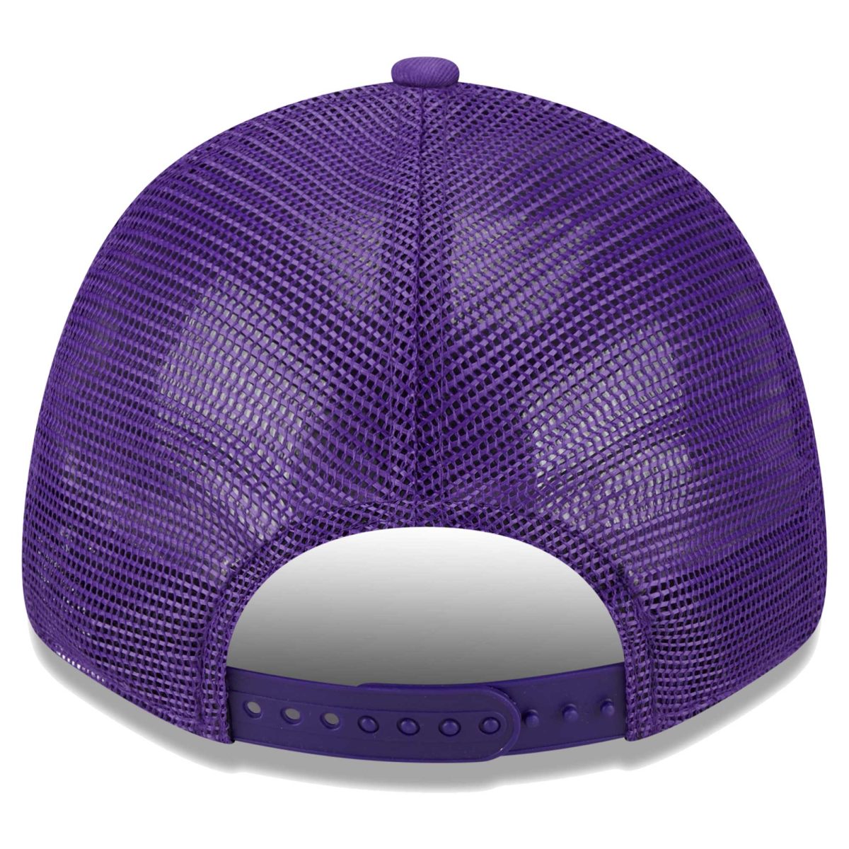 Official Los Angeles Lakers mens los angeles lakers new era purple plate oversized patch trucker 9forty adjustable hat | Lakers Shop