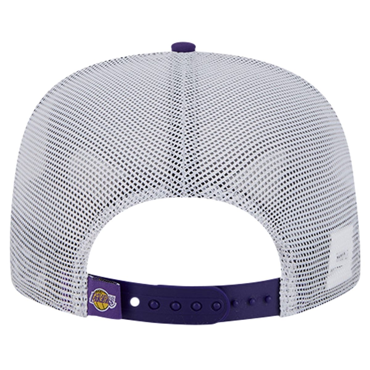 Official Los Angeles Lakers mens los angeles lakers new era purple puff print team code a-frame 9fifty trucker snapback hat | Lakers Shop