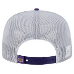 Official Los Angeles Lakers mens los angeles lakers new era purple puff print team code a-frame 9fifty trucker snapback hat | Lakers Shop