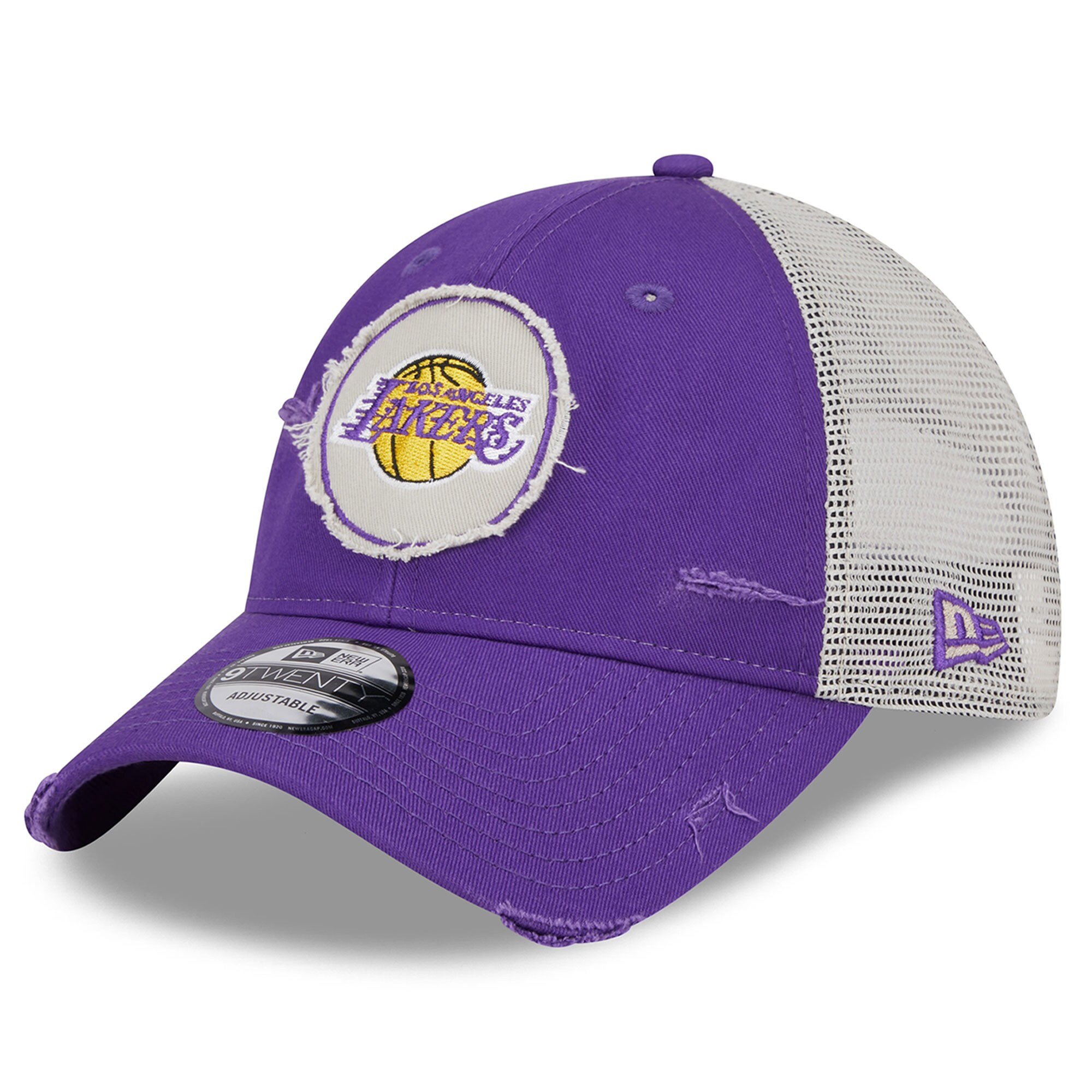 Official Los Angeles Lakers mens los angeles lakers new era purple rally drive distressed patch 9twenty trucker adjustable hat | Lakers Shop