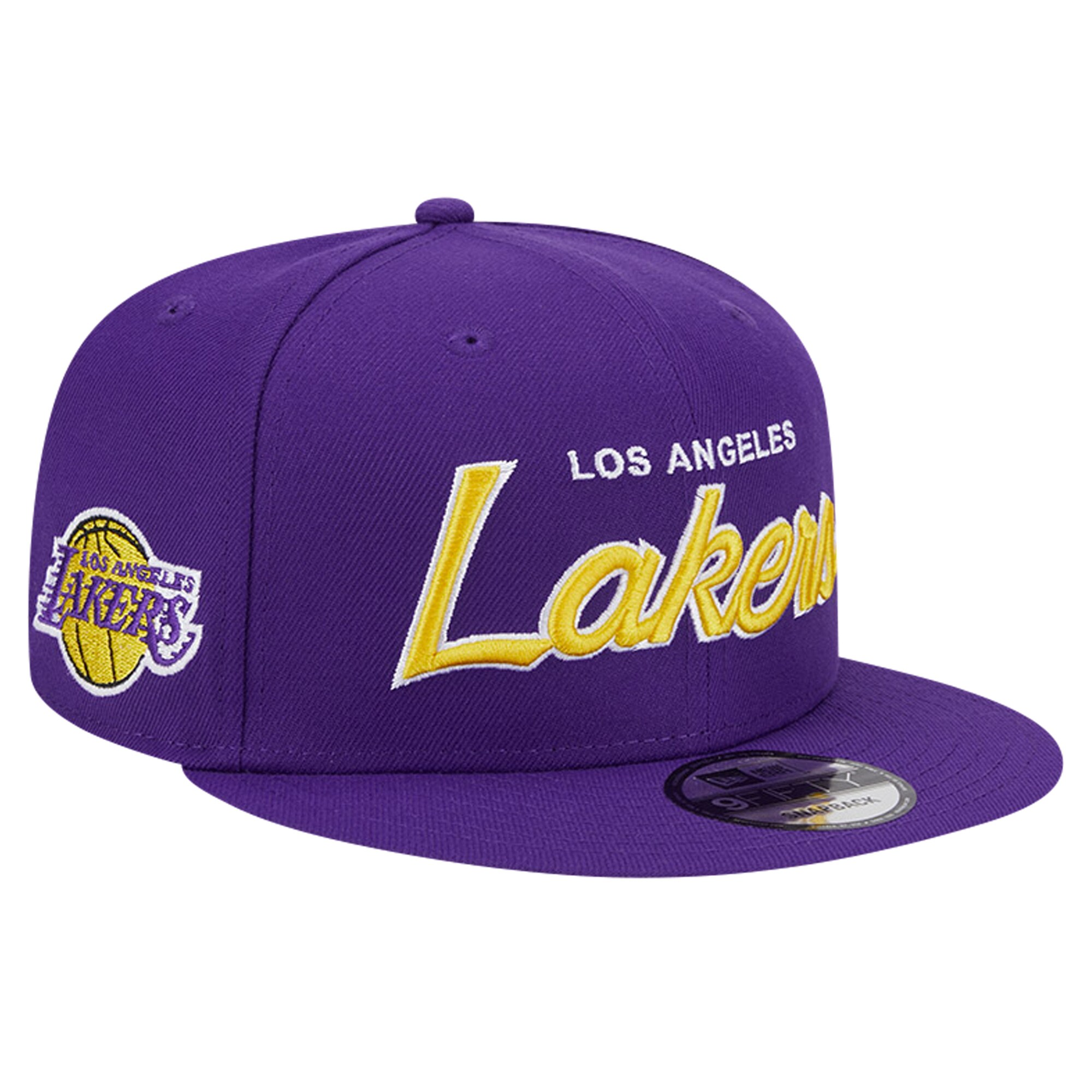 Official Los Angeles Lakers mens los angeles lakers new era purple script side patch 9fifty snapback hat | Lakers Shop