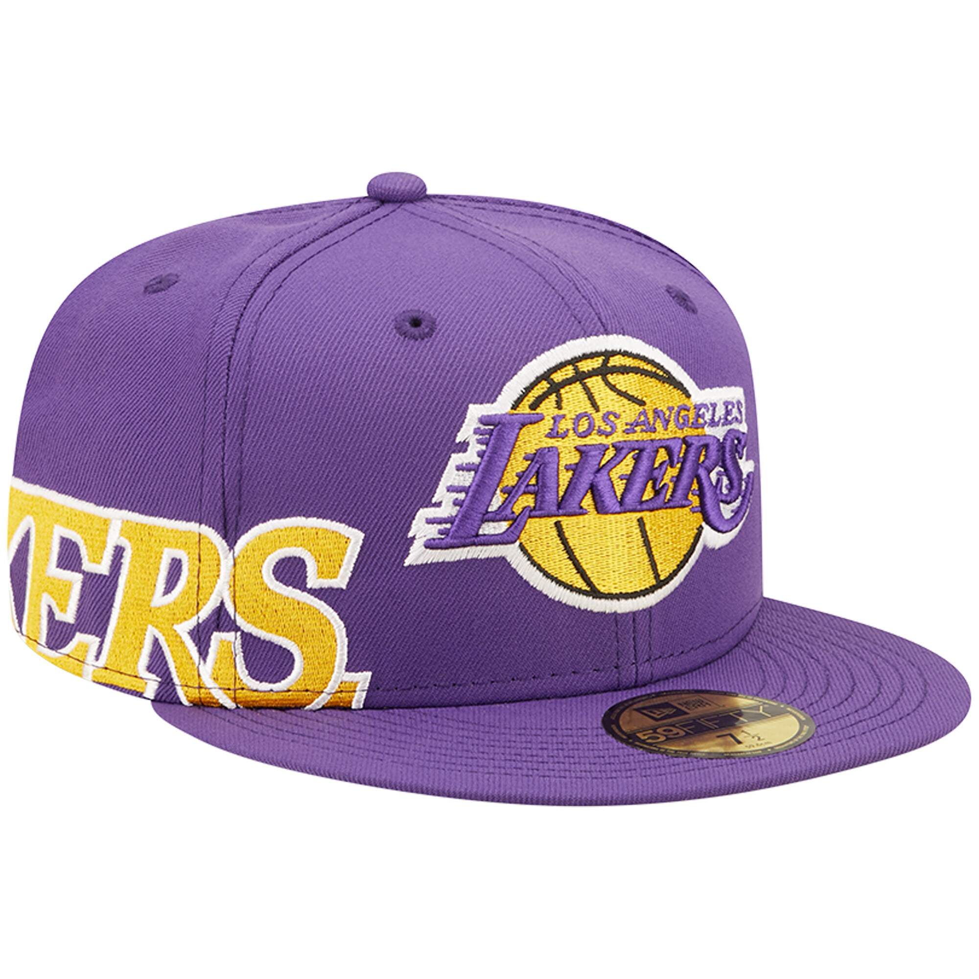 Official Los Angeles Lakers mens los angeles lakers new era purple side split 59fifty fitted hat | Lakers Shop