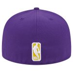Official Los Angeles Lakers mens los angeles lakers new era purple sport night script sided 59fifty fitted hat | Lakers Shop