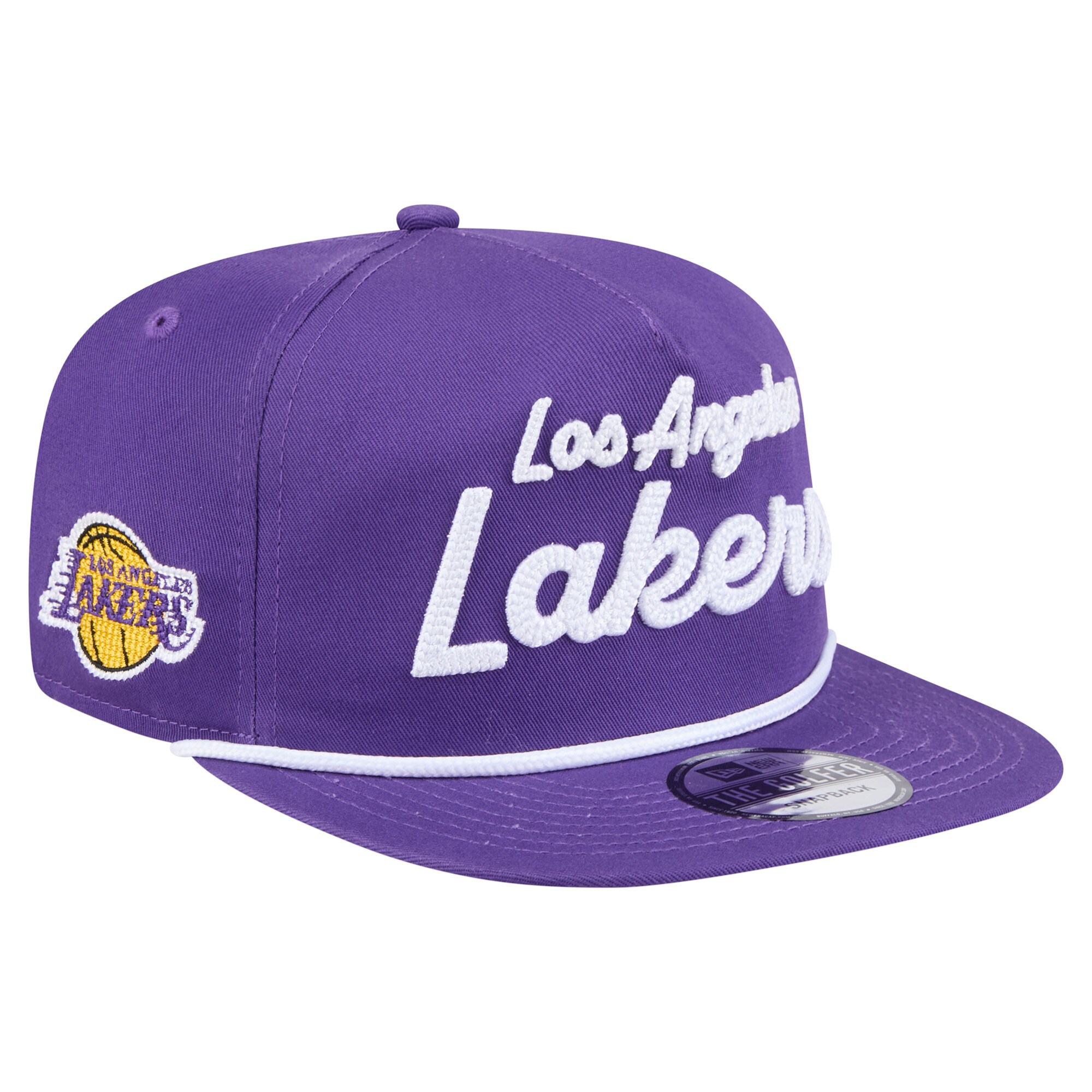 Official Los Angeles Lakers mens los angeles lakers new era purple team text golfer snapback hat | Lakers Shop