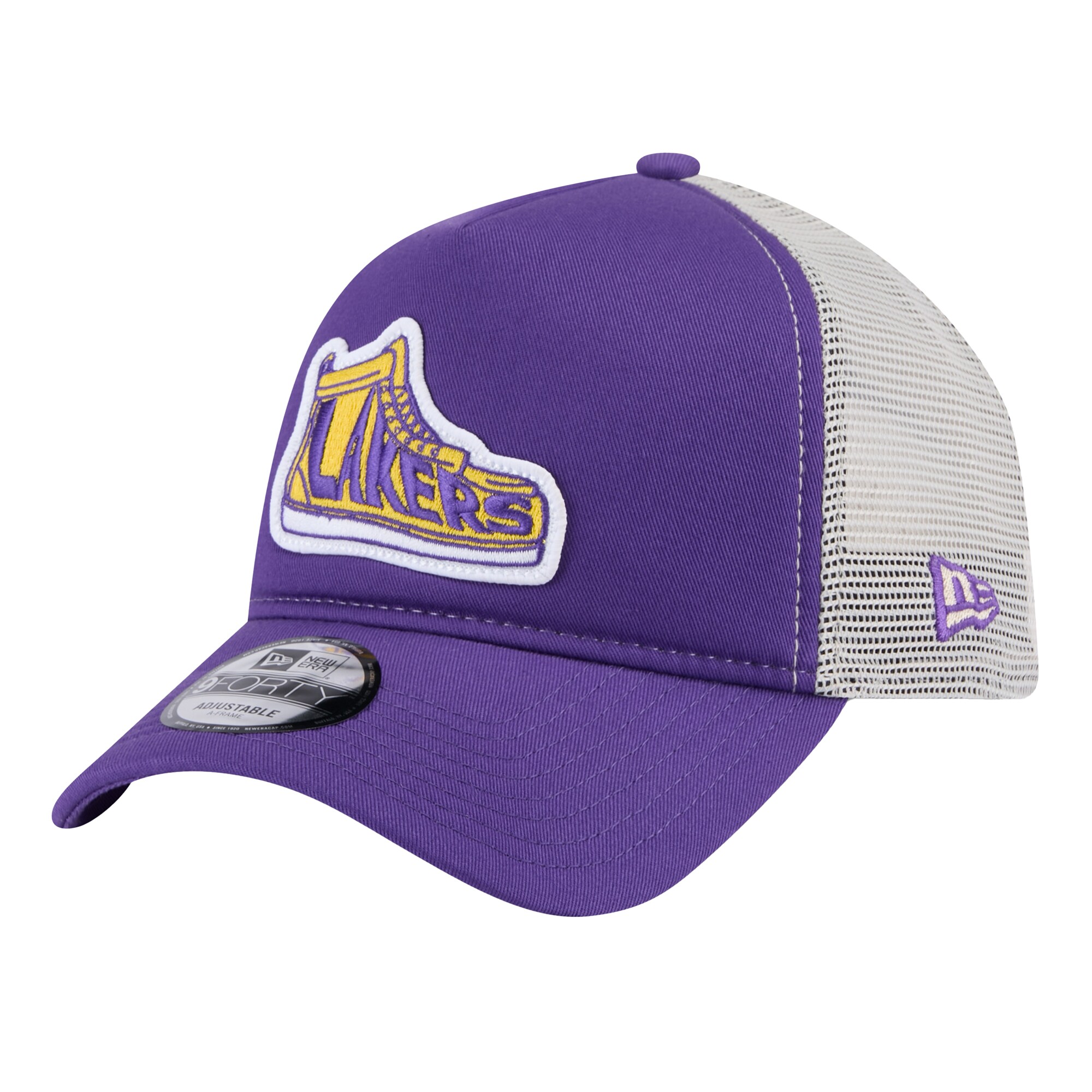 Official Los Angeles Lakers mens los angeles lakers new era purple victory grove vintage sneaker trucker 9forty adjustable hat | Lakers Shop