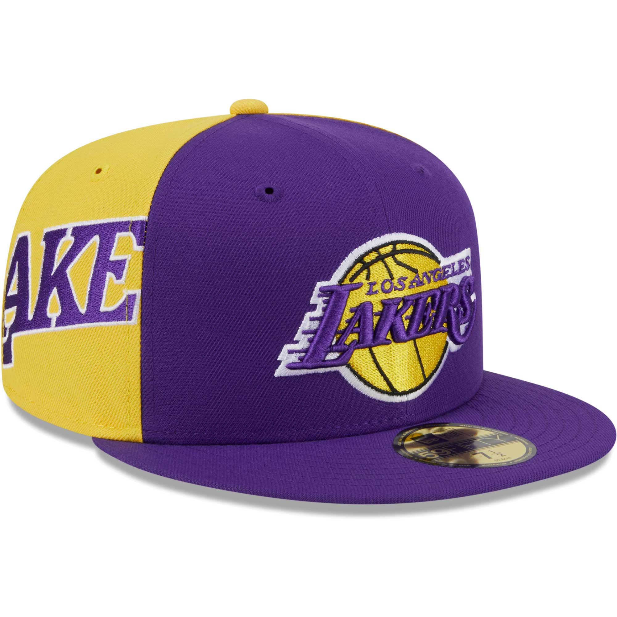 Official Los Angeles Lakers mens los angeles lakers new era purplegold gameday wordmark 59fifty fitted hat | Lakers Shop