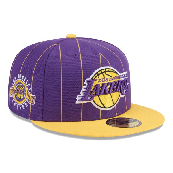 Official Los Angeles Lakers mens los angeles lakers new era purplegold pinstripe two-tone 59fifty fitted hat | Lakers Shop