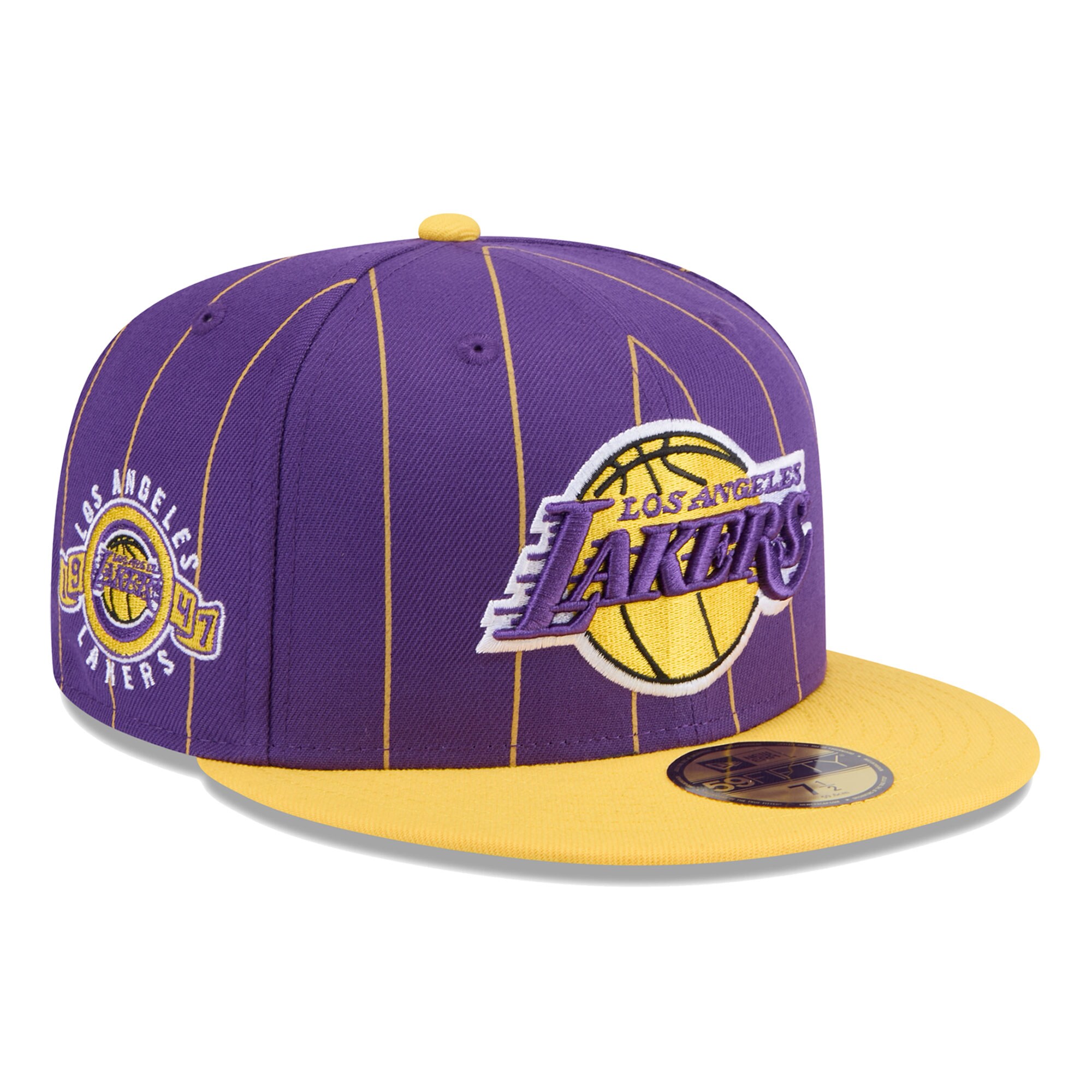 Official Los Angeles Lakers mens los angeles lakers new era purplegold pinstripe two-tone 59fifty fitted hat | Lakers Shop