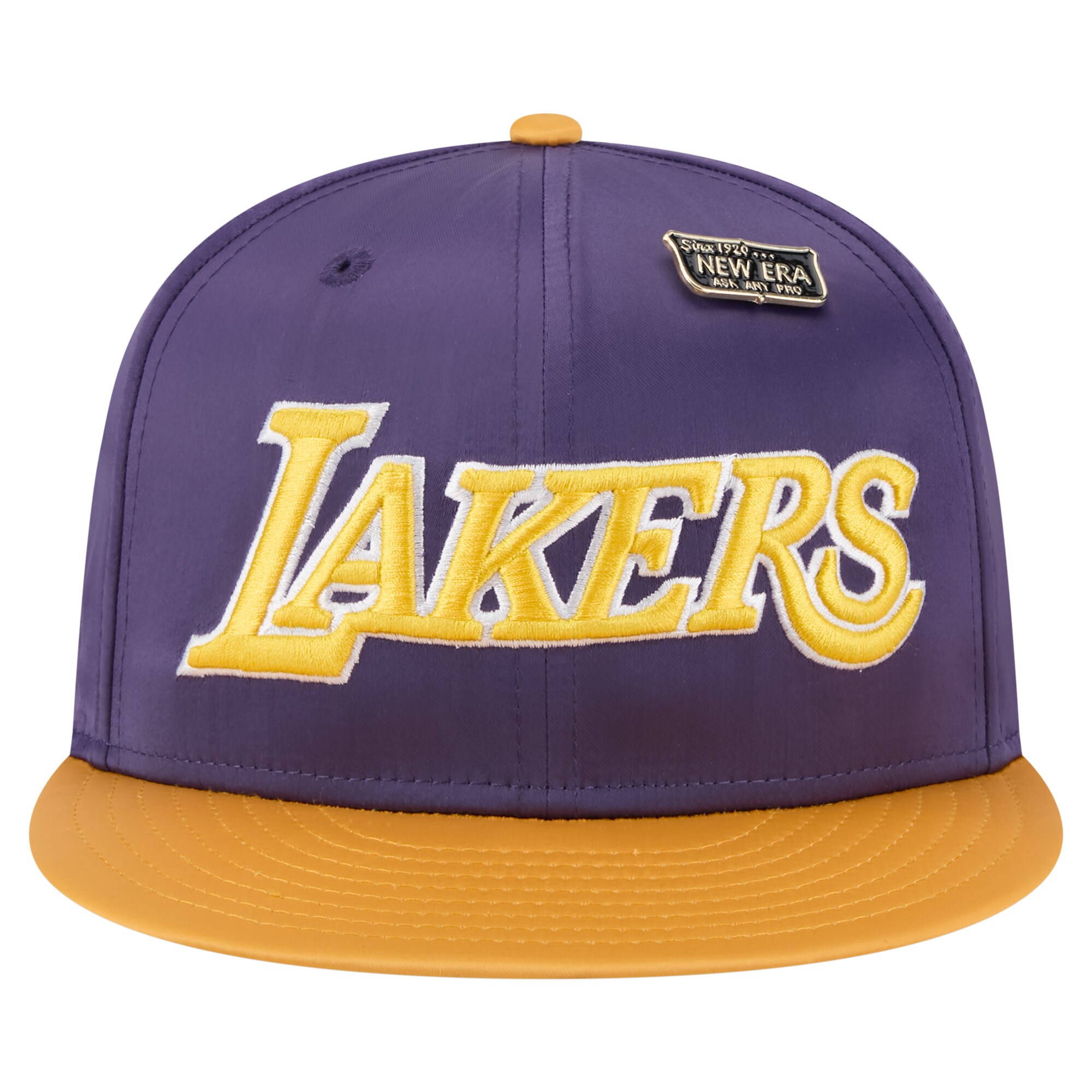 Official Los Angeles Lakers mens los angeles lakers new era purplegold throwback satin vintage pin two-tone 59fifty fitted hat | Lakers Shop