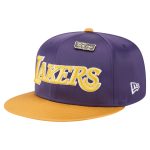 Official Los Angeles Lakers mens los angeles lakers new era purplegold throwback satin vintage pin two-tone 59fifty fitted hat | Lakers Shop