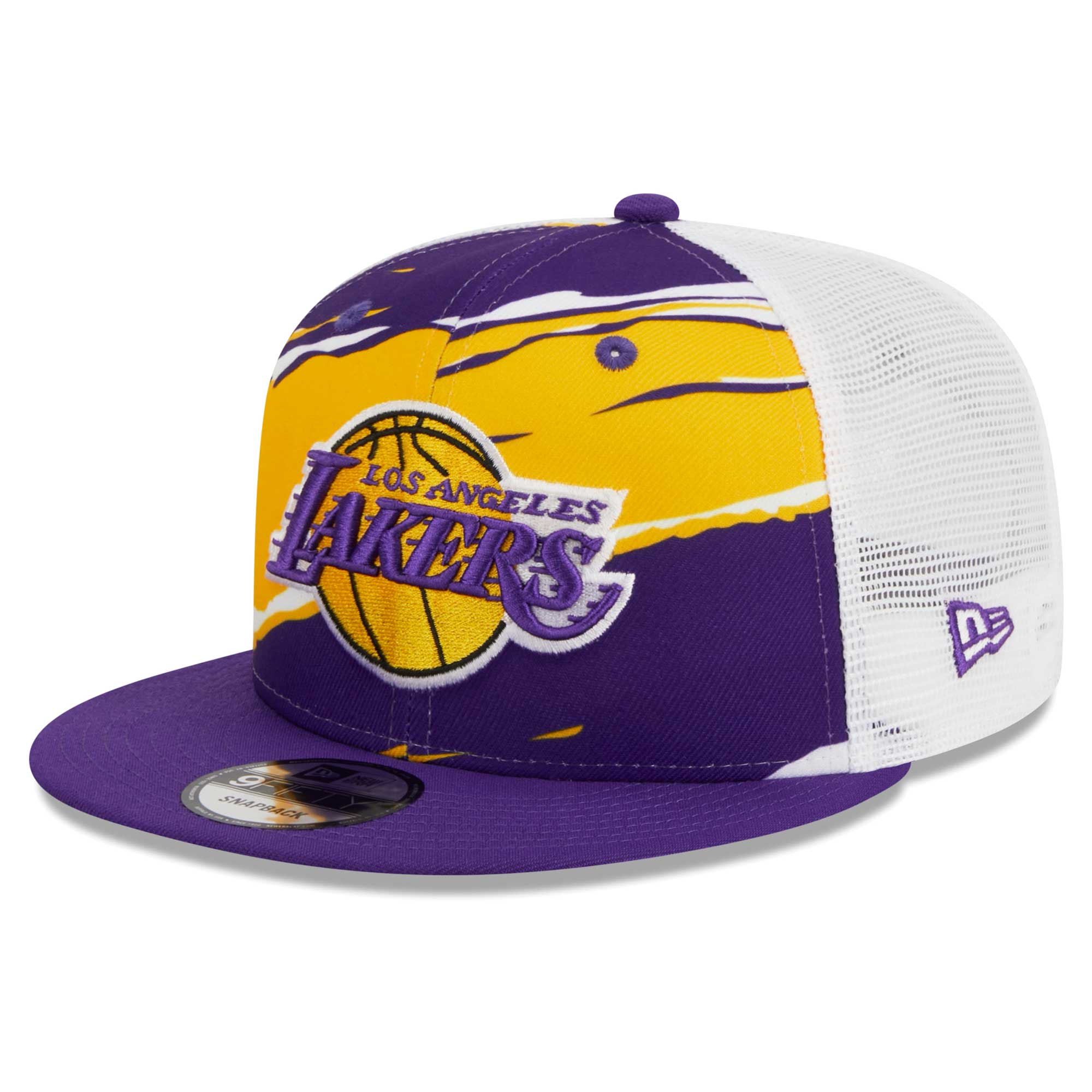 Official Los Angeles Lakers mens los angeles lakers new era purplewhite tear trucker 9fifty adjustable hat | Lakers Shop