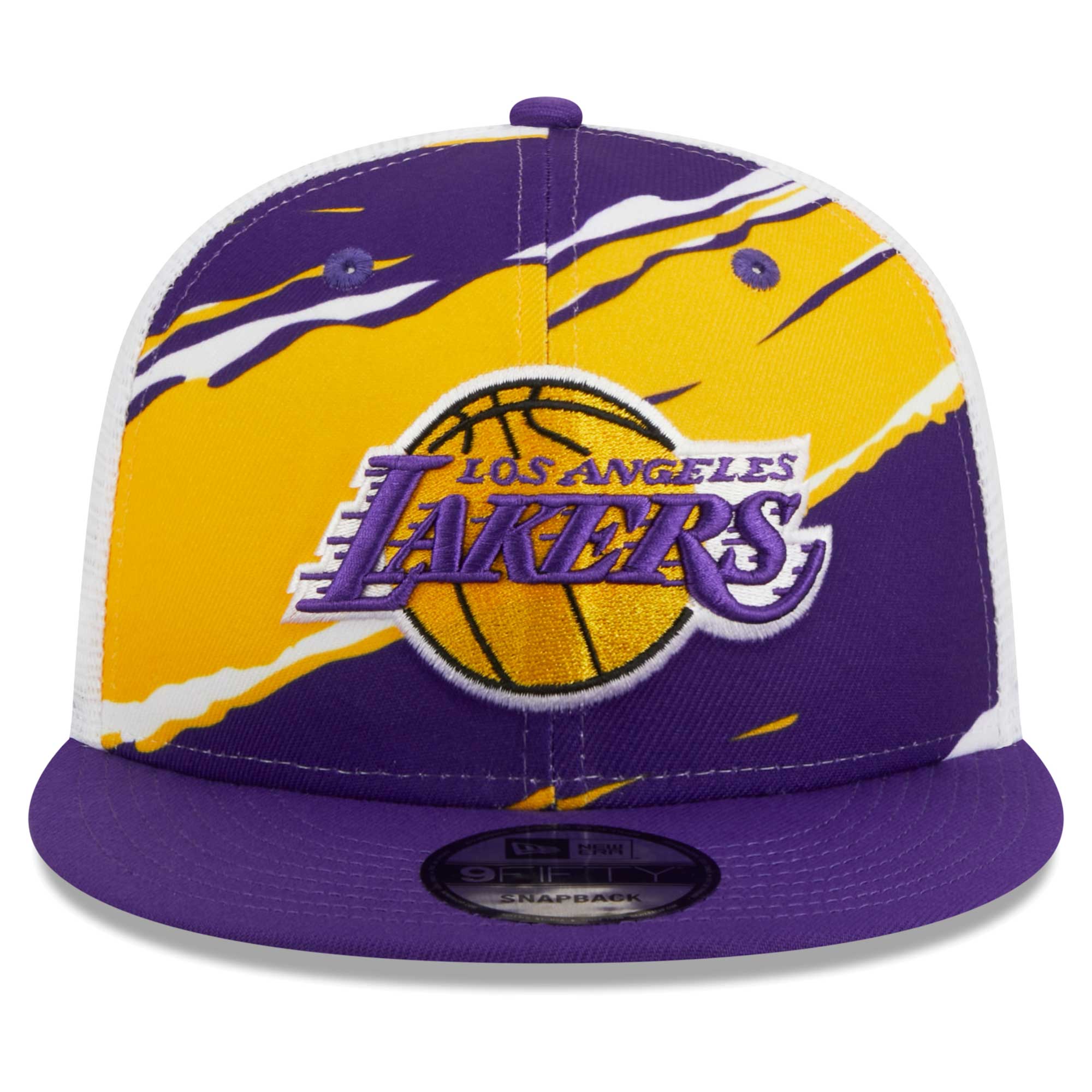 Official Los Angeles Lakers mens los angeles lakers new era purplewhite tear trucker 9fifty adjustable hat | Lakers Shop