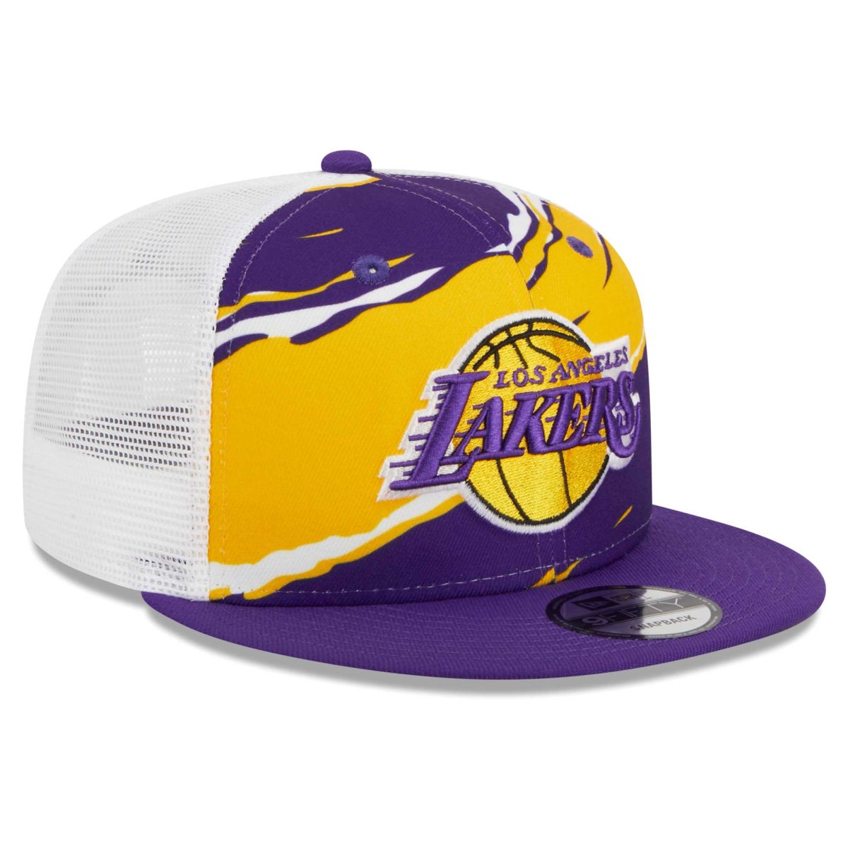 Official Los Angeles Lakers mens los angeles lakers new era purplewhite tear trucker 9fifty adjustable hat | Lakers Shop