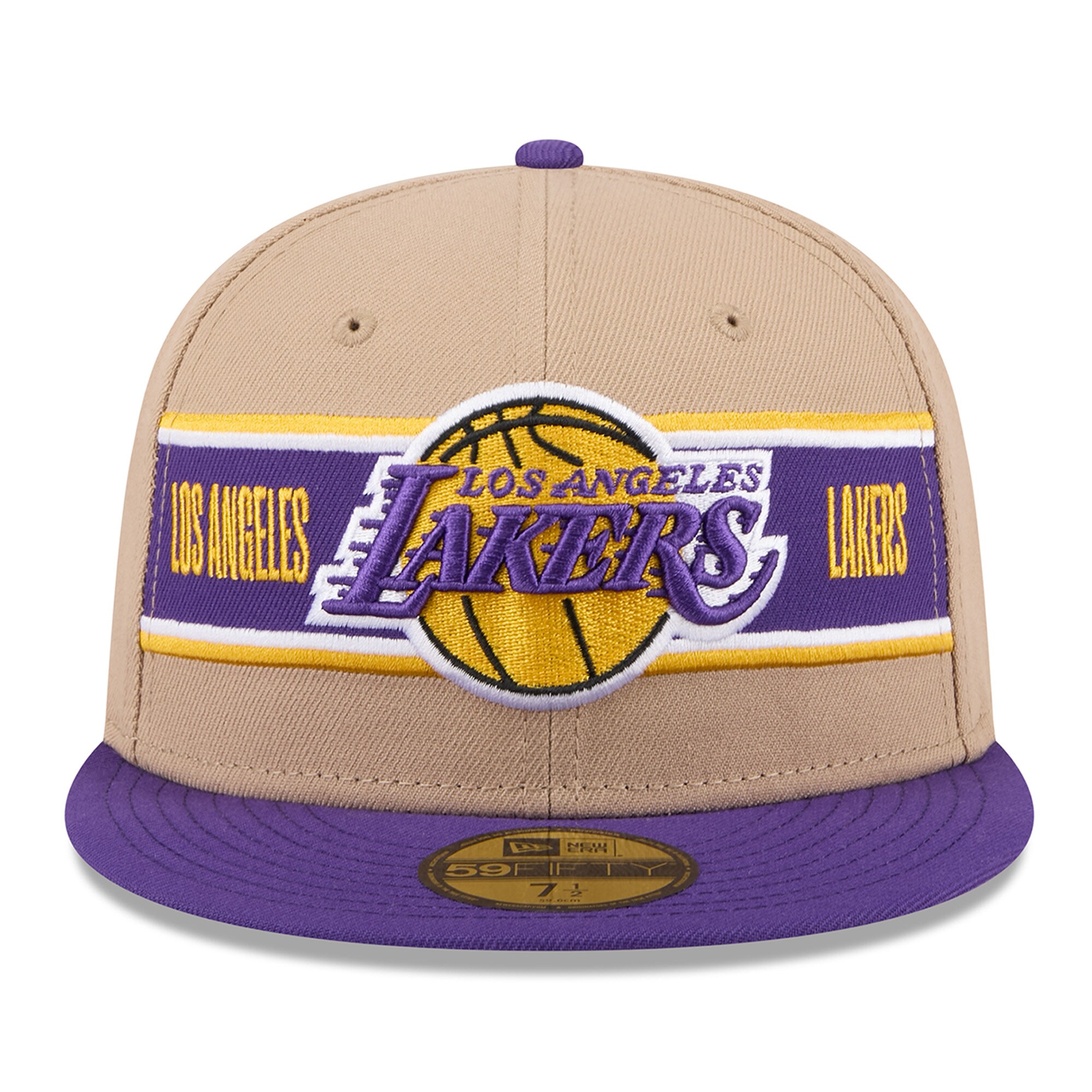 Official Los Angeles Lakers mens los angeles lakers new era tanpurple 2024 nba draft 59fifty fitted hat | Lakers Shop