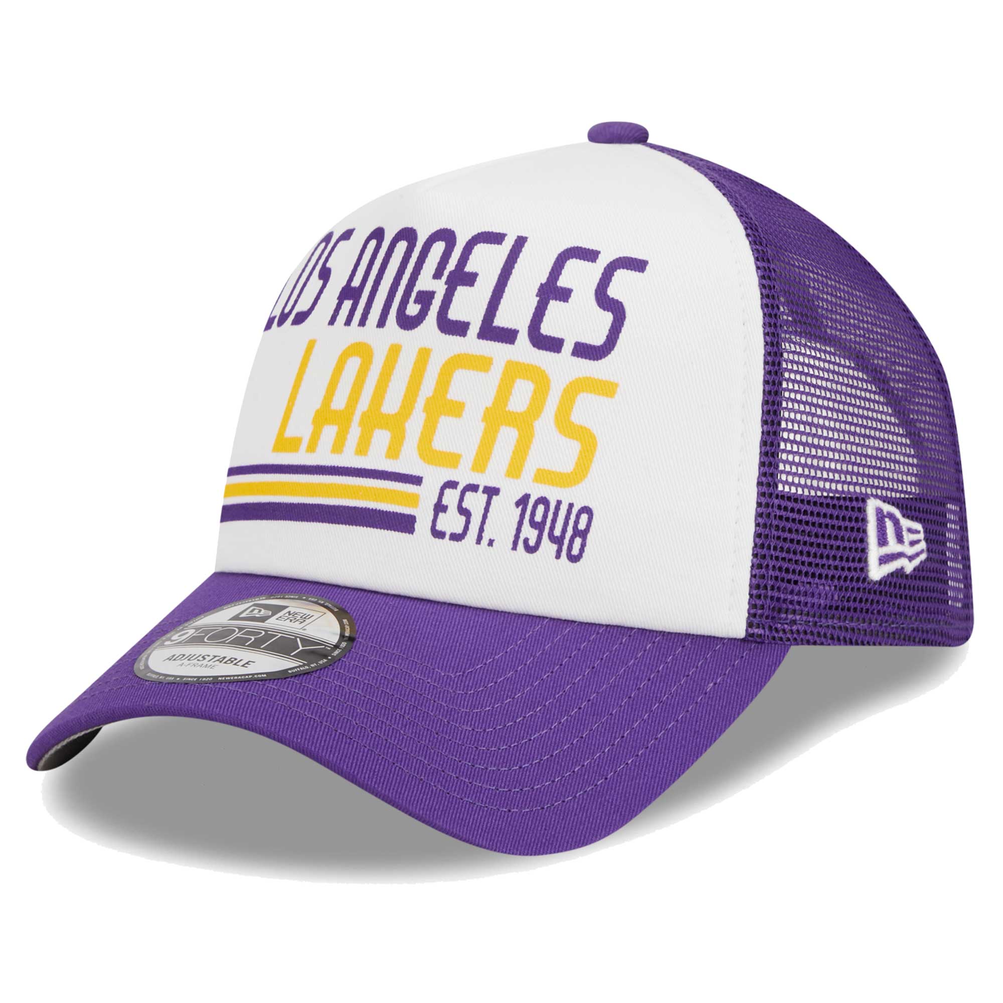 Official Los Angeles Lakers mens los angeles lakers new era white lift pass foam front trucker 9forty adjustable hat | Lakers Shop