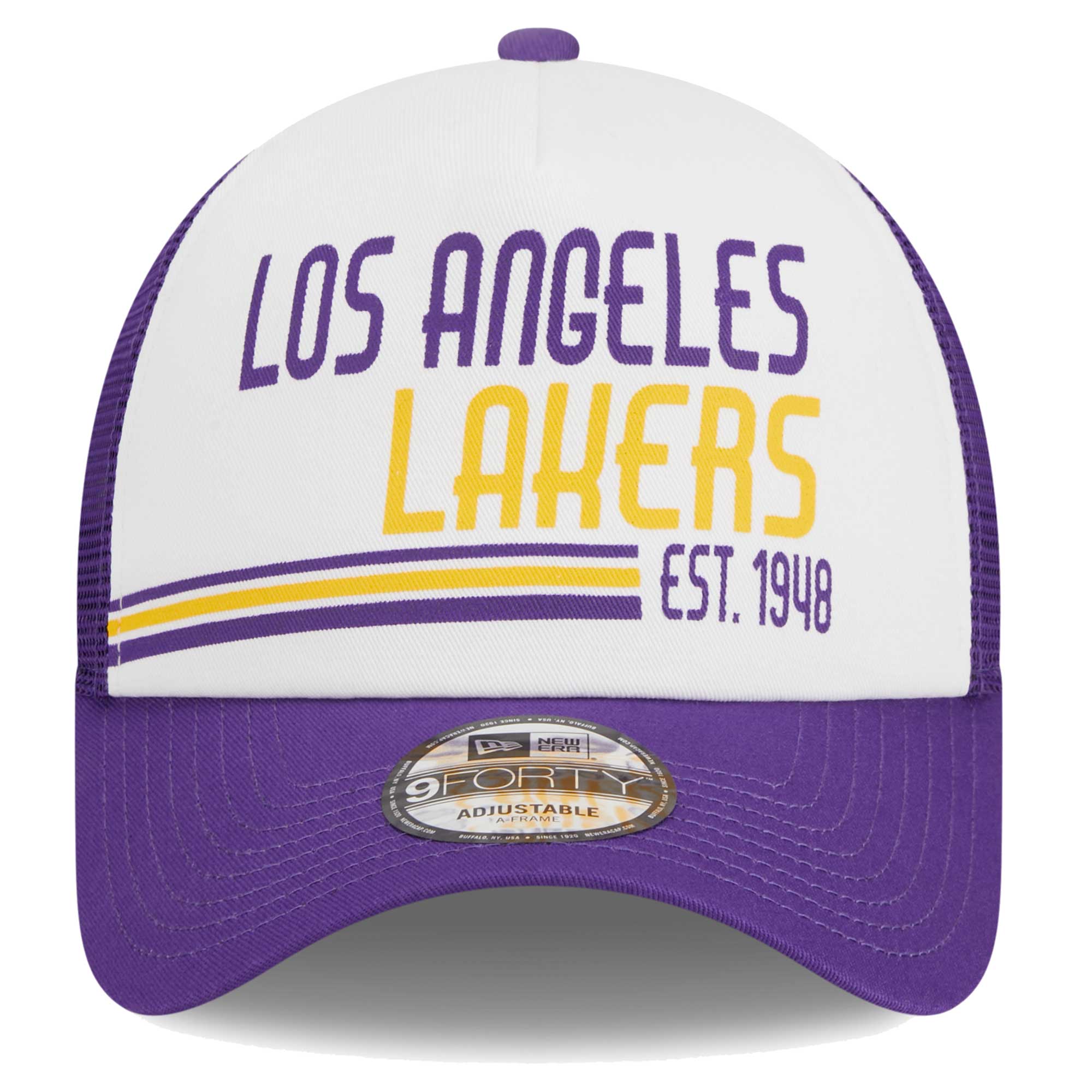 Official Los Angeles Lakers mens los angeles lakers new era white lift pass foam front trucker 9forty adjustable hat | Lakers Shop