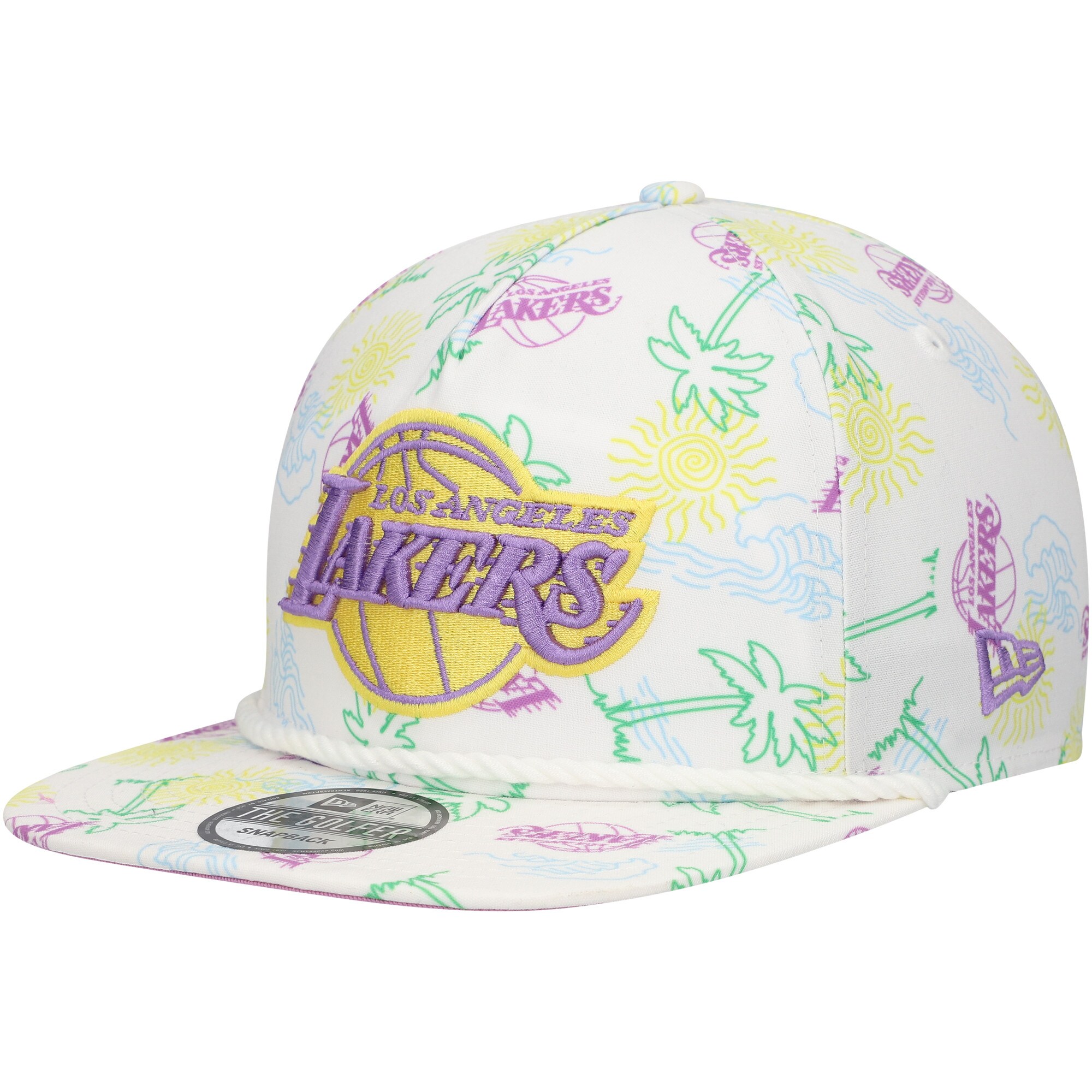 Official Los Angeles Lakers mens los angeles lakers new era white palm trees and waves golfer adjustable hat | Lakers Shop