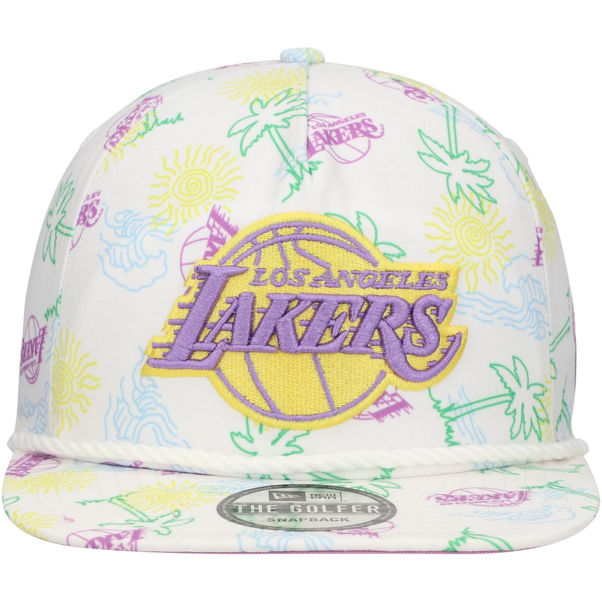 Official Los Angeles Lakers mens los angeles lakers new era white palm trees and waves golfer adjustable hat | Lakers Shop