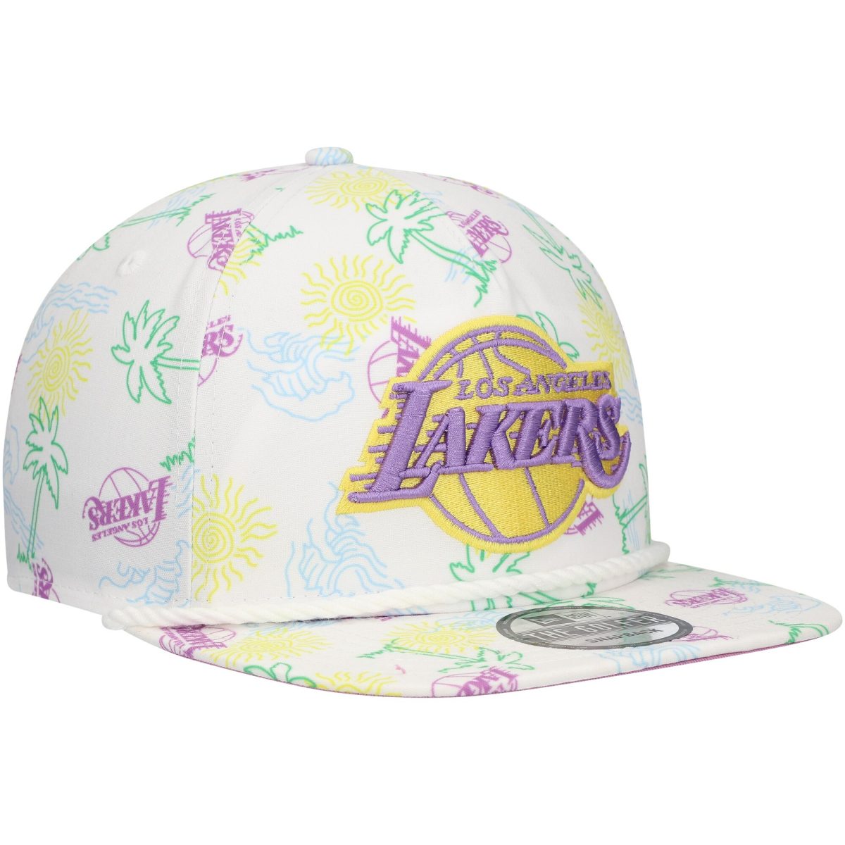 Official Los Angeles Lakers mens los angeles lakers new era white palm trees and waves golfer adjustable hat | Lakers Shop