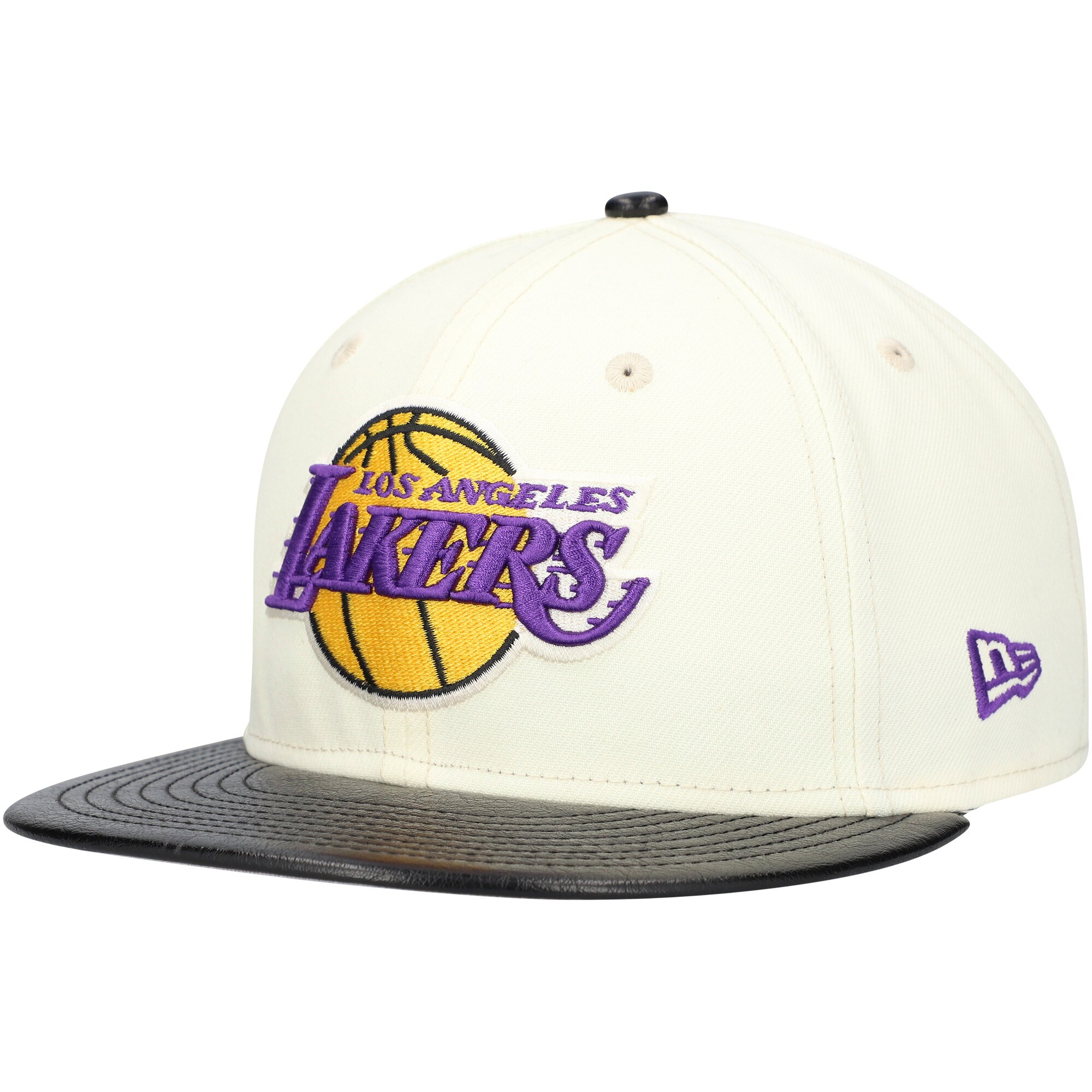 Official Los Angeles Lakers mens los angeles lakers new era whiteblack faux leather visor two-tone 59fifty fitted hat | Lakers Shop