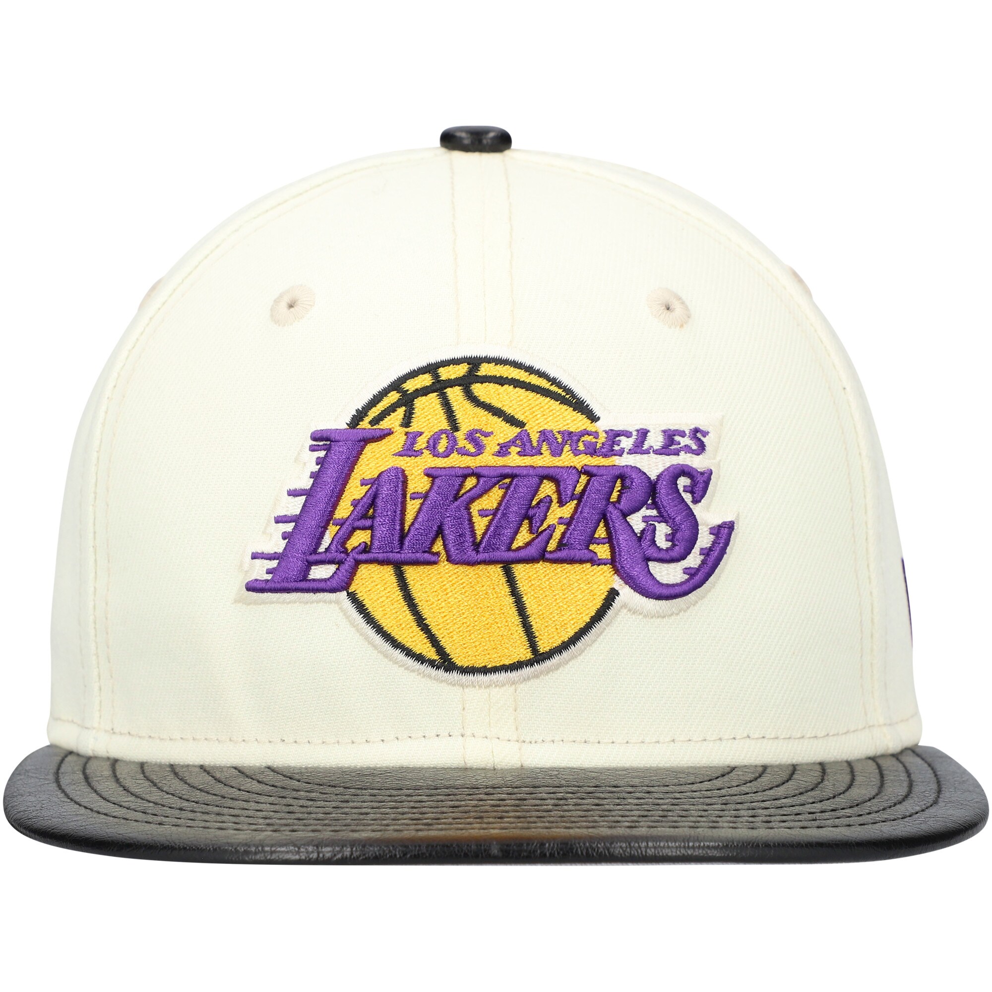 Official Los Angeles Lakers mens los angeles lakers new era whiteblack faux leather visor two-tone 59fifty fitted hat | Lakers Shop