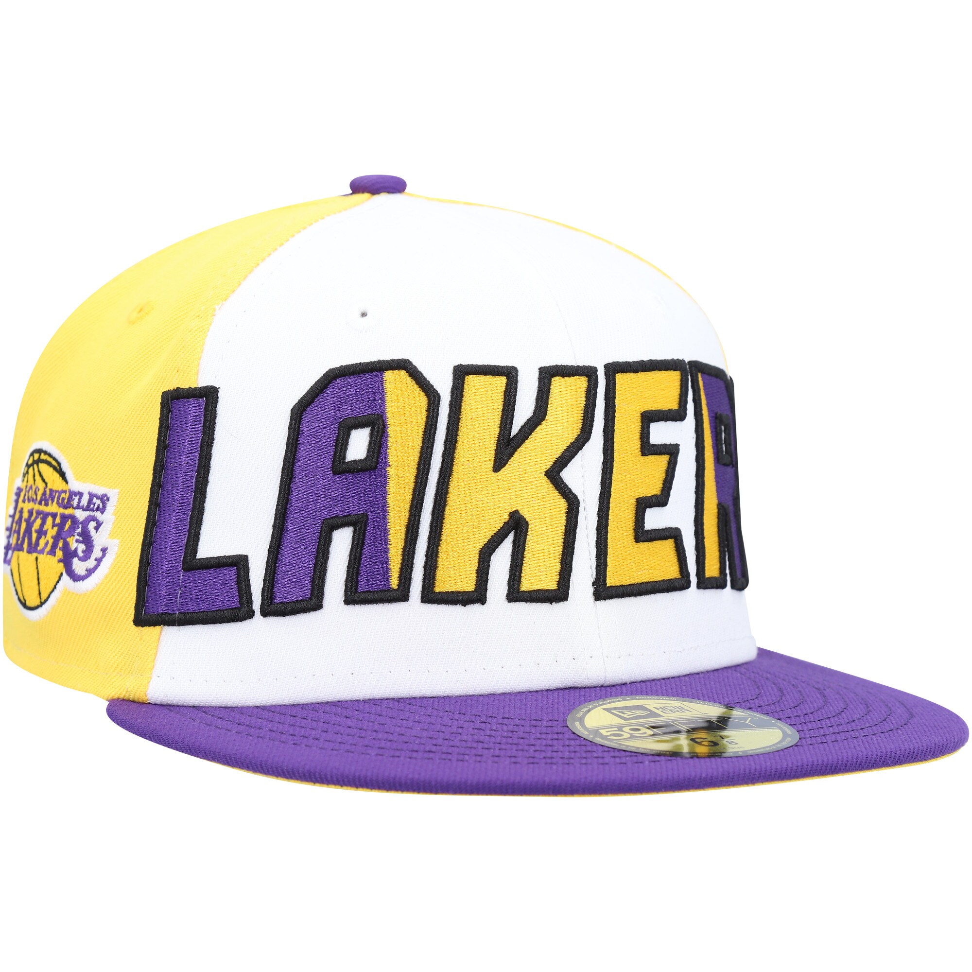 Official Los Angeles Lakers mens los angeles lakers new era whitepurple back half 9fifty fitted hat | Lakers Shop