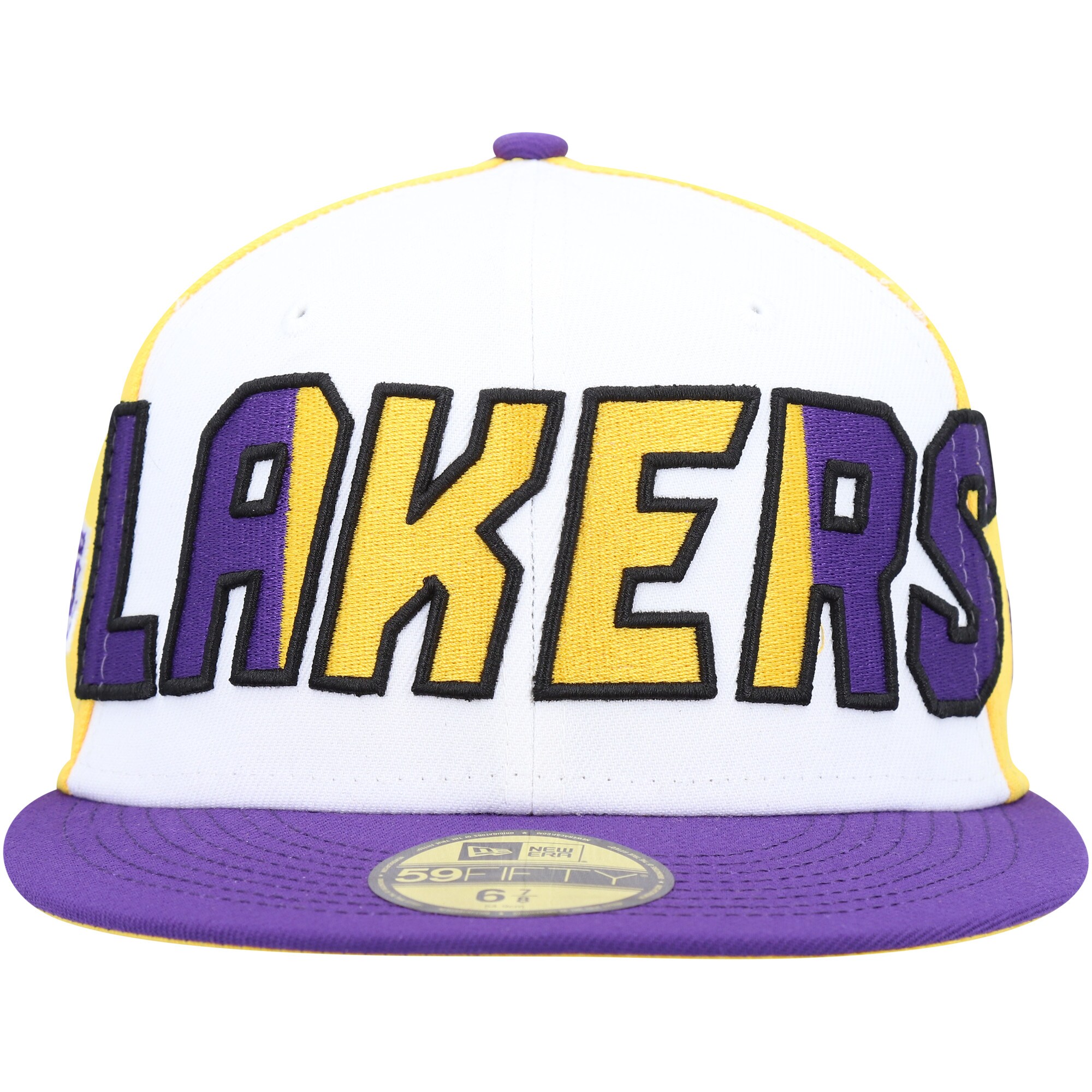 Official Los Angeles Lakers mens los angeles lakers new era whitepurple back half 9fifty fitted hat | Lakers Shop