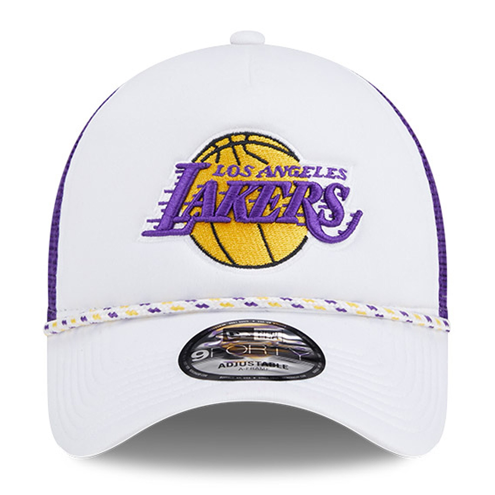 Official Los Angeles Lakers mens los angeles lakers new era whitepurple court sport foam a-frame 9forty adjustable trucker hat | Lakers Shop
