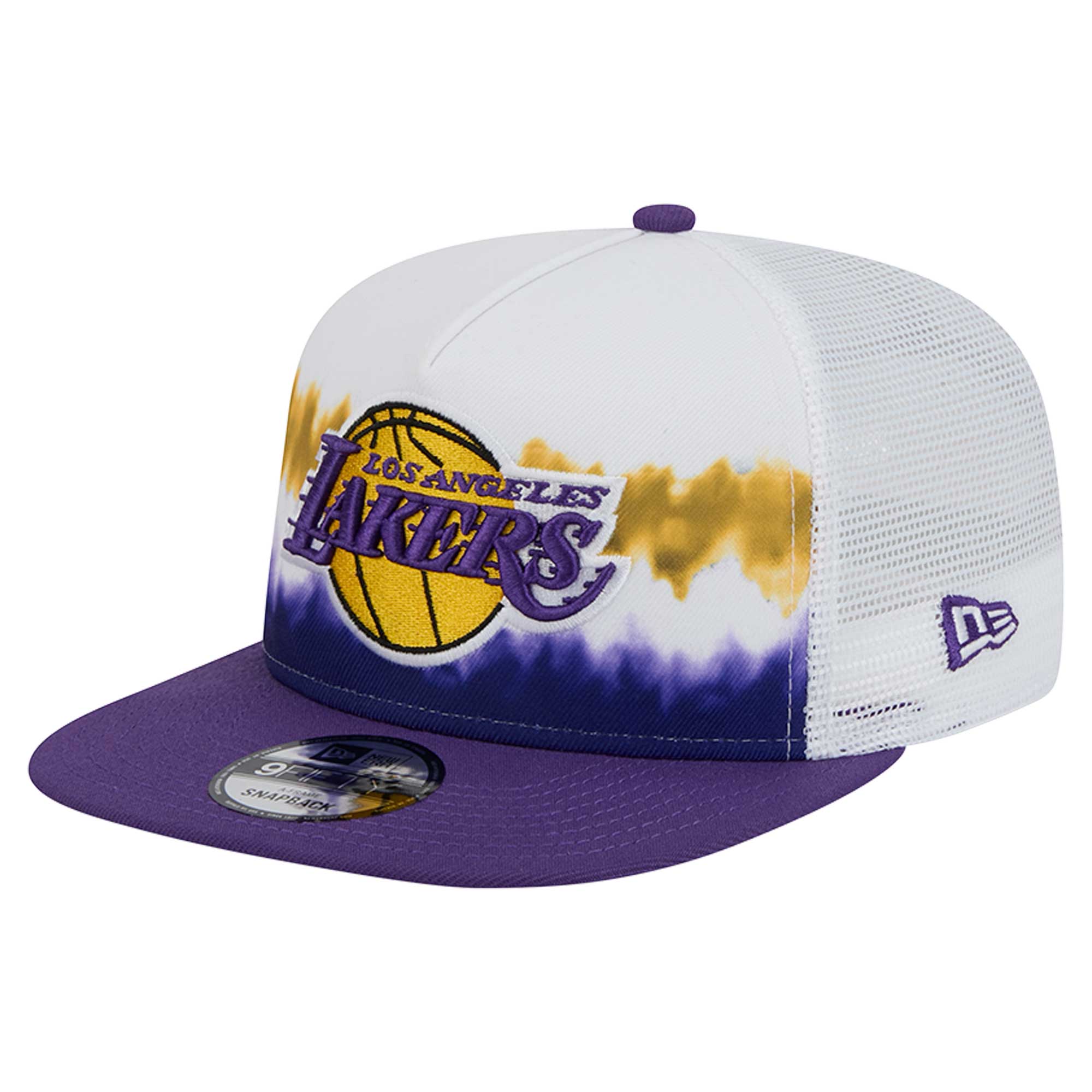 Official Los Angeles Lakers mens los angeles lakers new era whitepurple dip-dye 9fifty a-frame trucker snapback hat | Lakers Shop