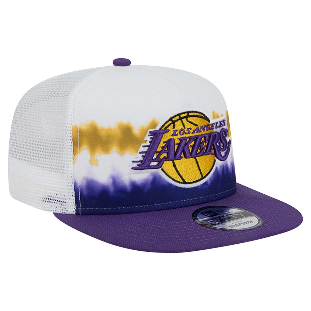 Official Los Angeles Lakers mens los angeles lakers new era whitepurple dip-dye 9fifty a-frame trucker snapback hat | Lakers Shop